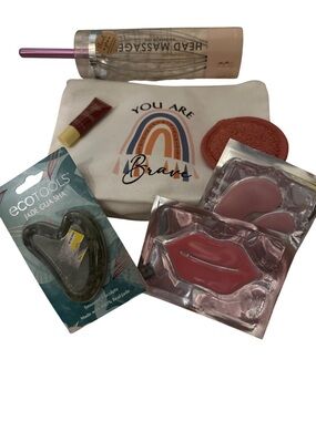 Beauty Skincare Set with 'You Are Brave' Pouch - Pink & Peach Accents